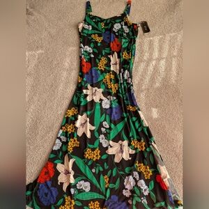 MSK Black Floral Midi Dress Size Medium NWT
